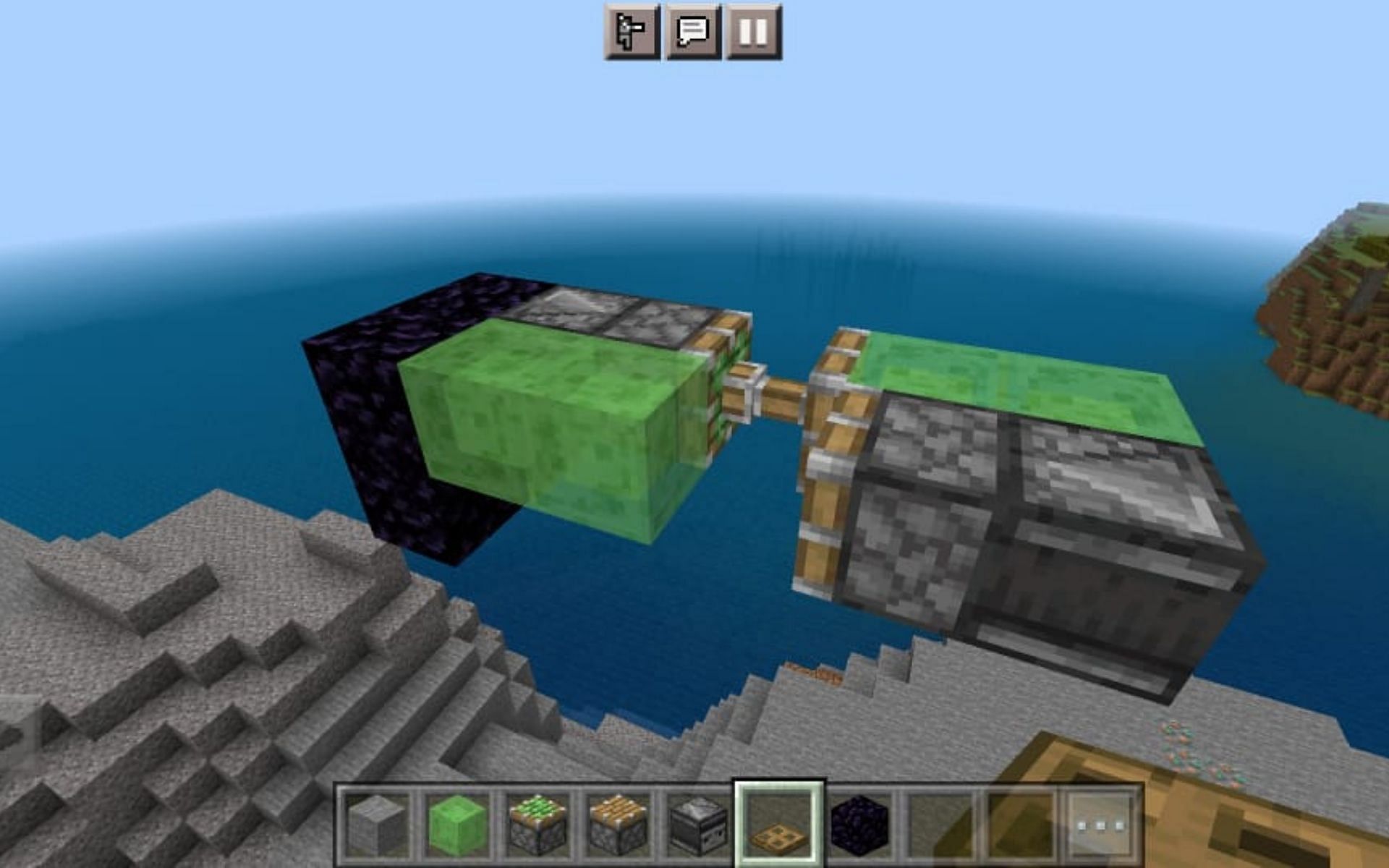 Place down a obsidian block to halt the machine (Image via Minecraft)