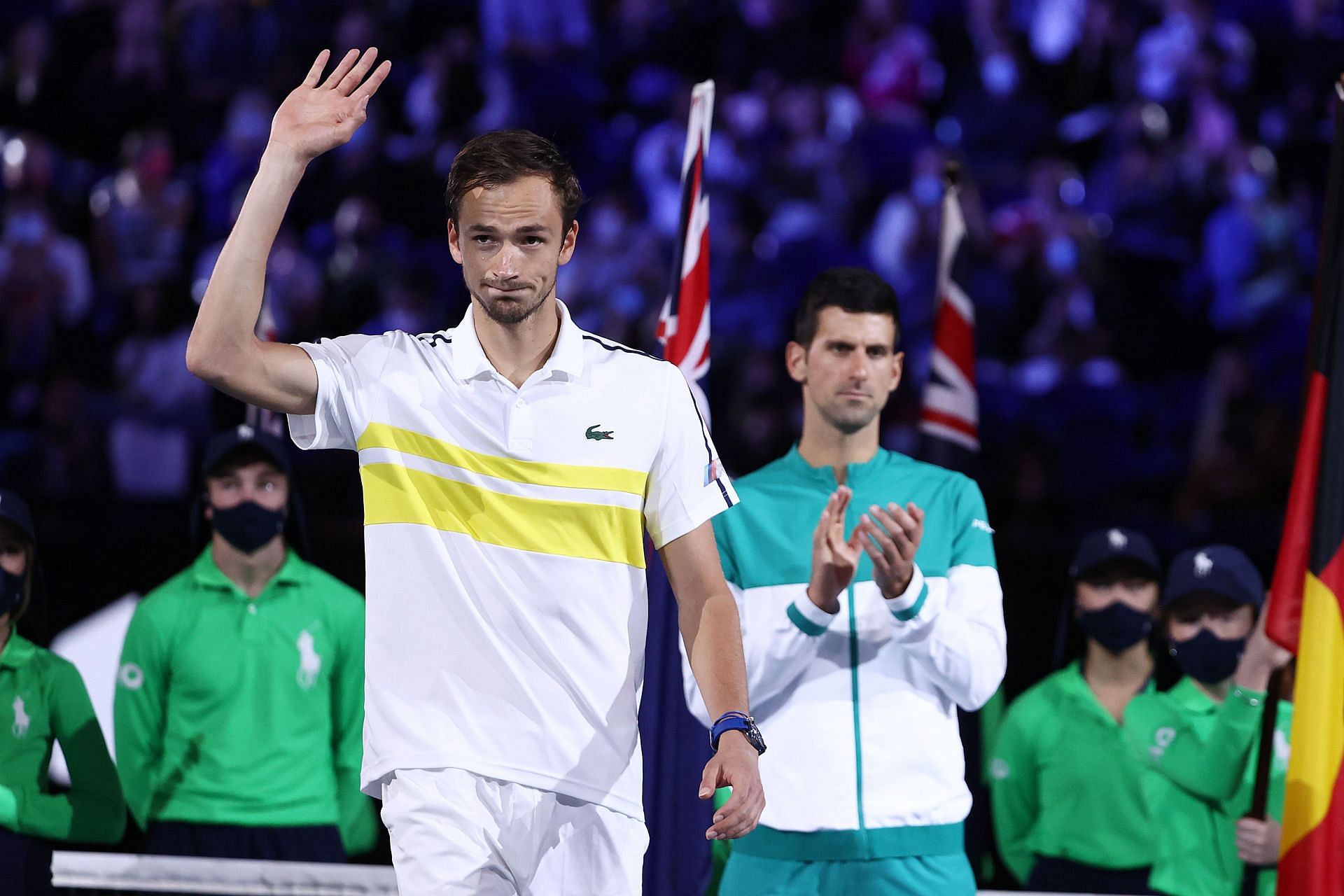 Daniil Medvedev and Novak Djokovic at the 2021 US Open final