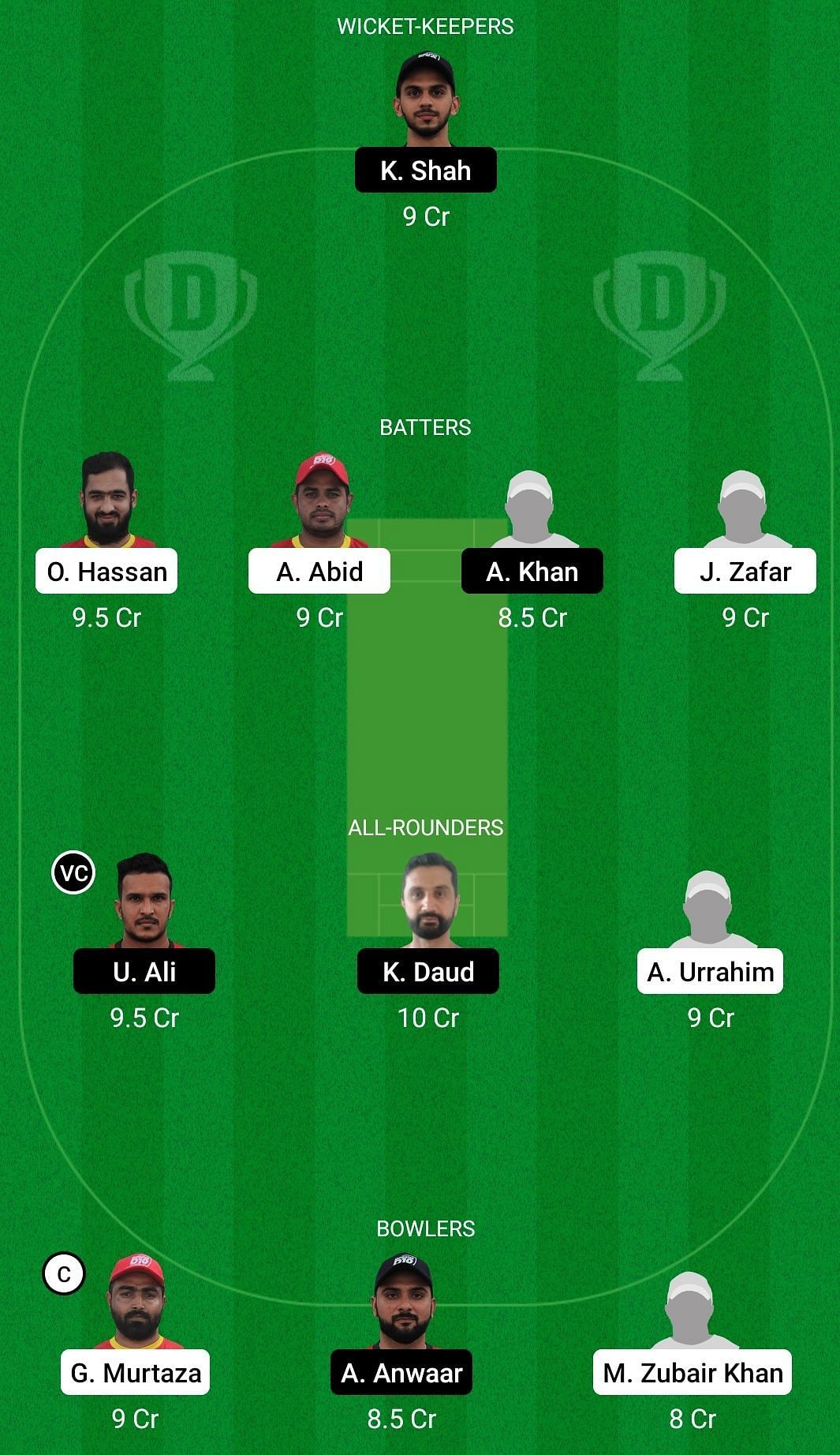 Dream11 Team for Abu Dhabi vs Sharjah - Emirates D10 2021.