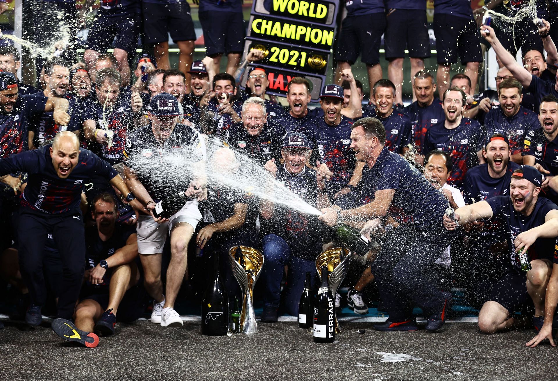 Max Verstappen&#039;s drivers&#039; world title celebrations in Abu Dhabi. (Photo by Mark Thompson/Getty Images)