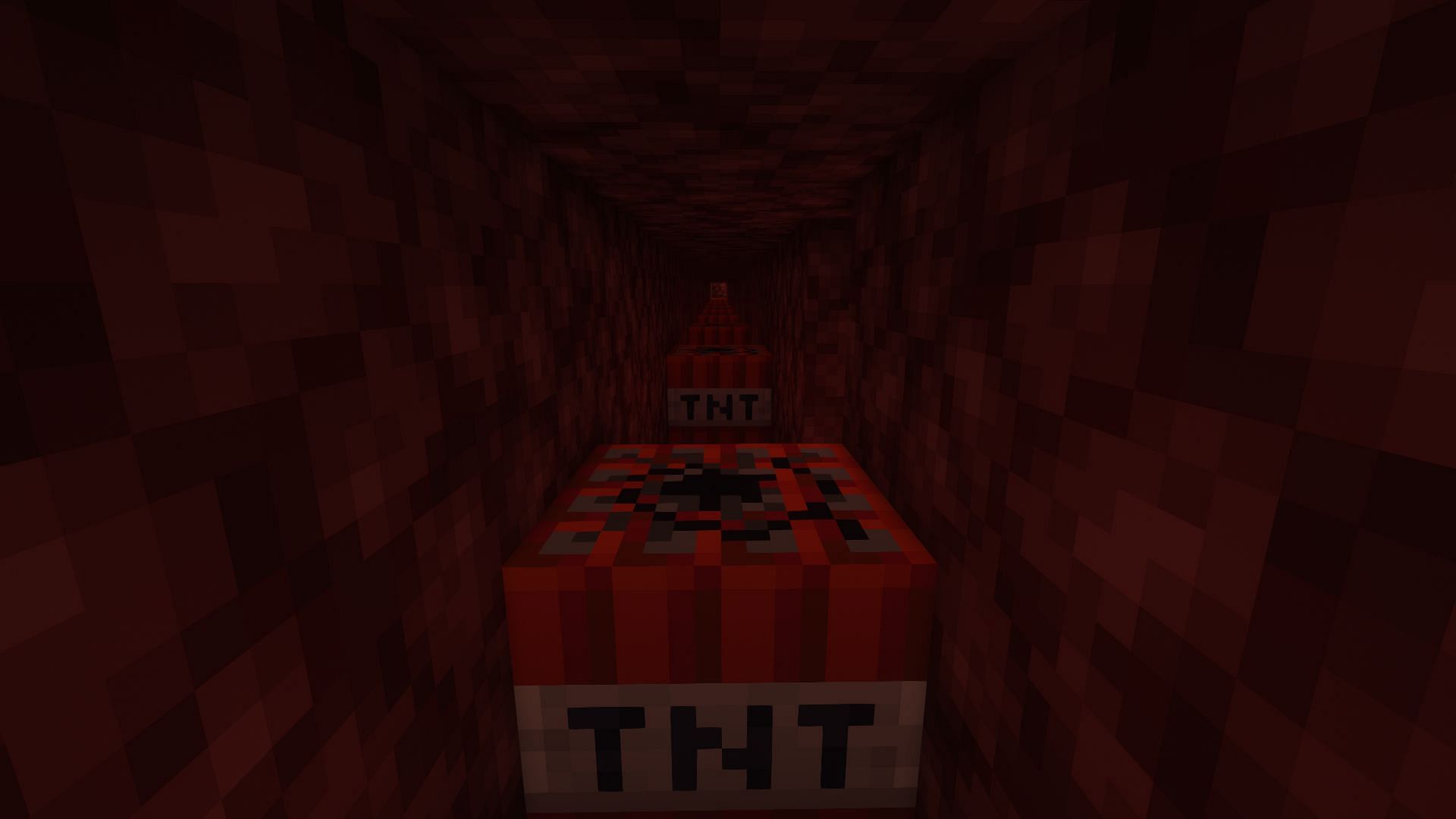 TNT blocks placed in a straight line (Image via Minecraft)