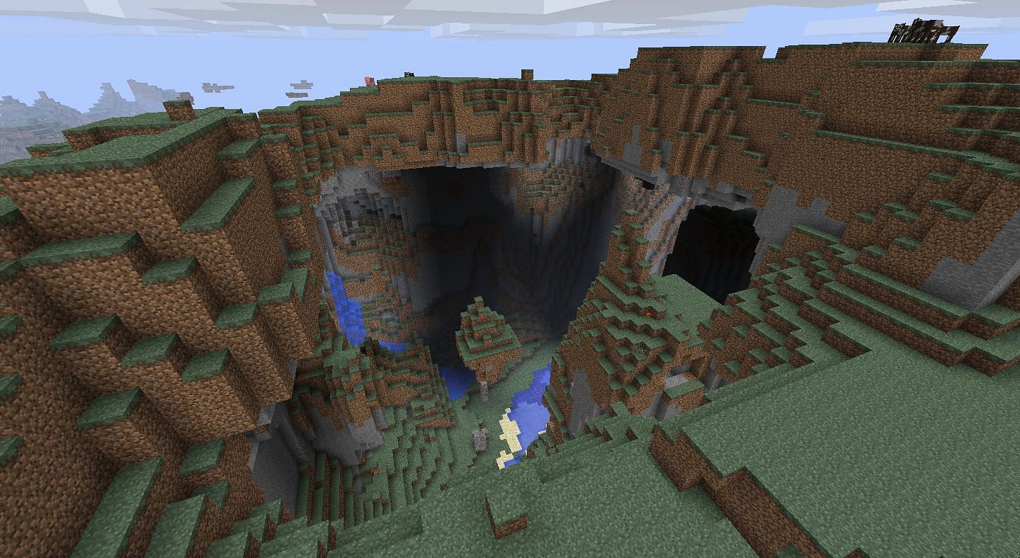 Hollow mountain with caves inside them (Image via Minecraft)