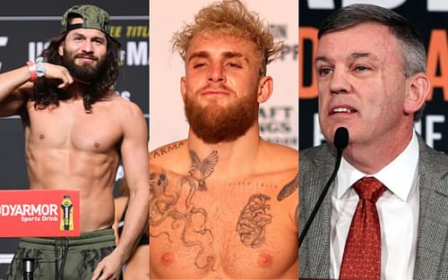 Jorge Masvidal (left); Jake Paul (center); Teddy Atlas (right)