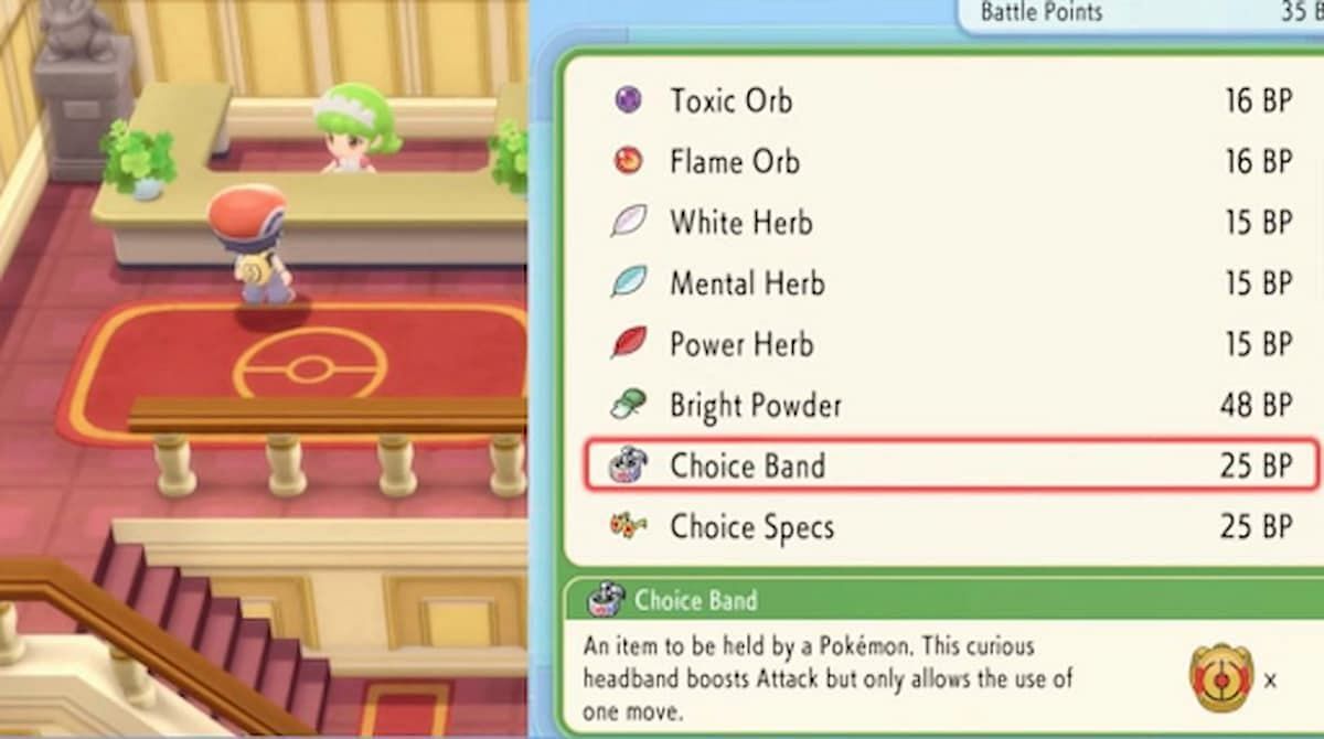 A trainer viewing the Choice Items at the Battle Tower (Image via ILCA)