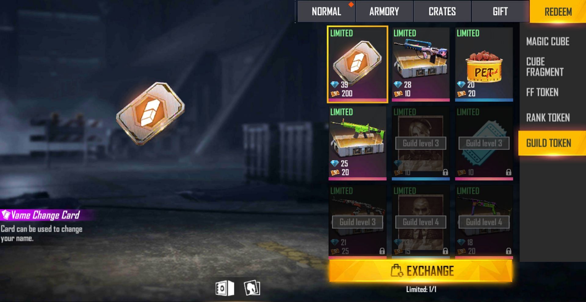 After selecting the card, users must press the &#039;Exchange&#039; option (Image via Free Fire)