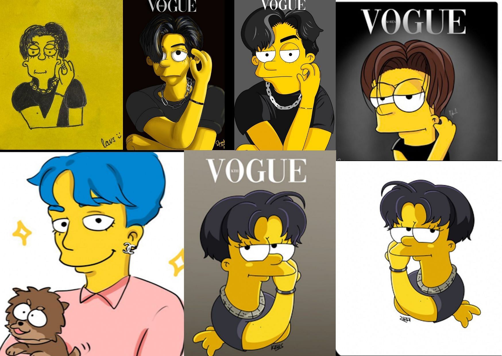 ARMY drawings of Kim Tae-hyung&#039;s Simpsons character (Images via Twitter)