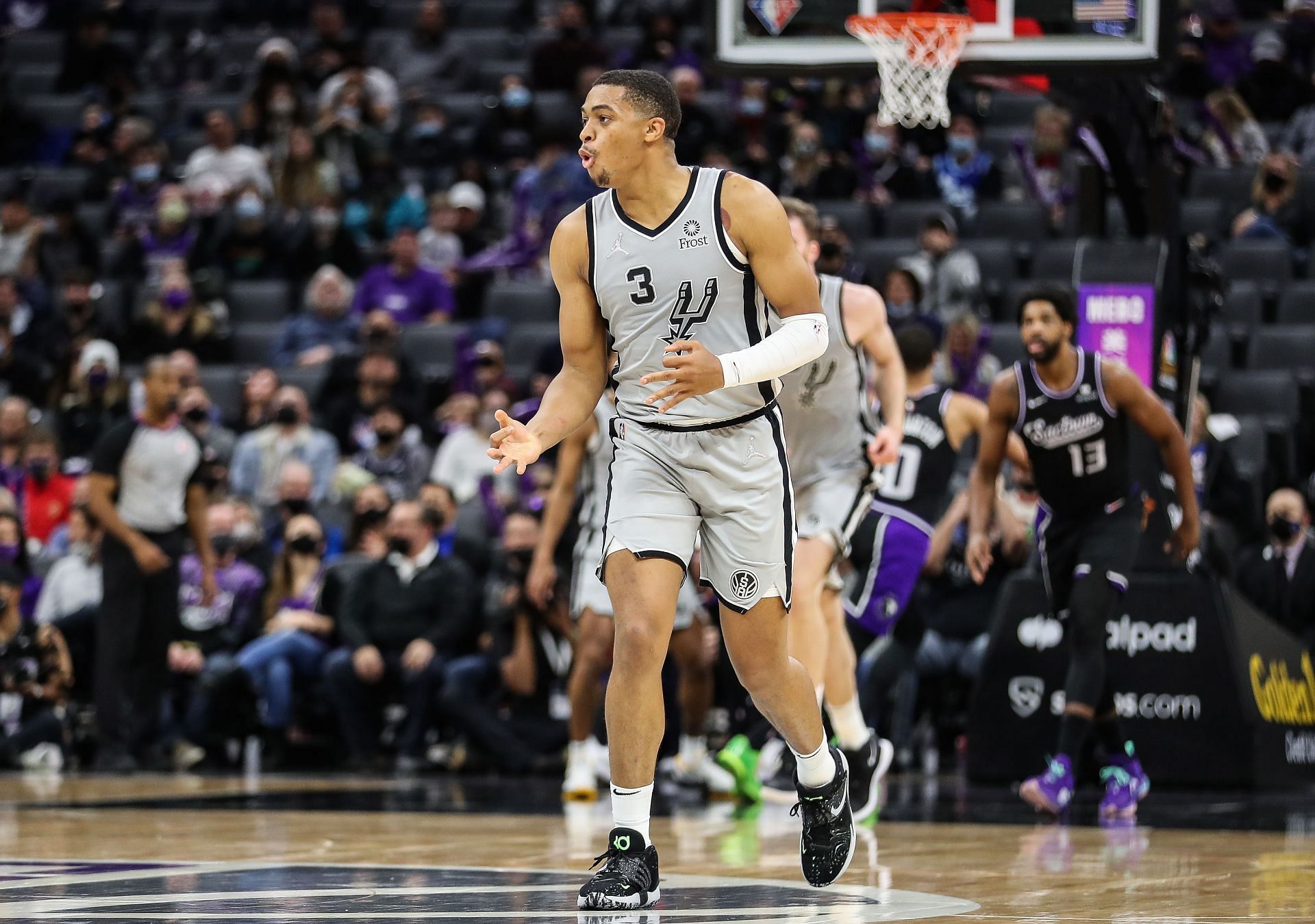 Keldon Johnson of the San Antonio Spurs against the Sacramento Kings