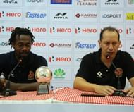 Fernando Santiago Varela (R) and Marcus Joseph (L) during a Gokulam press conference in 2020. Image Courtesy - Fernando Santiago Varela on Facebook