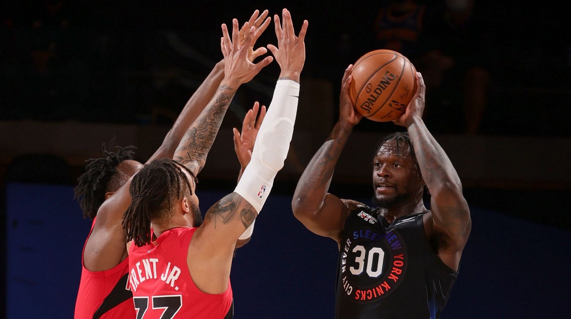 The depleted Toronto Raptors will try to go up 2-0 this season against the New York Knicks on Friday [Photo: NBA.com]