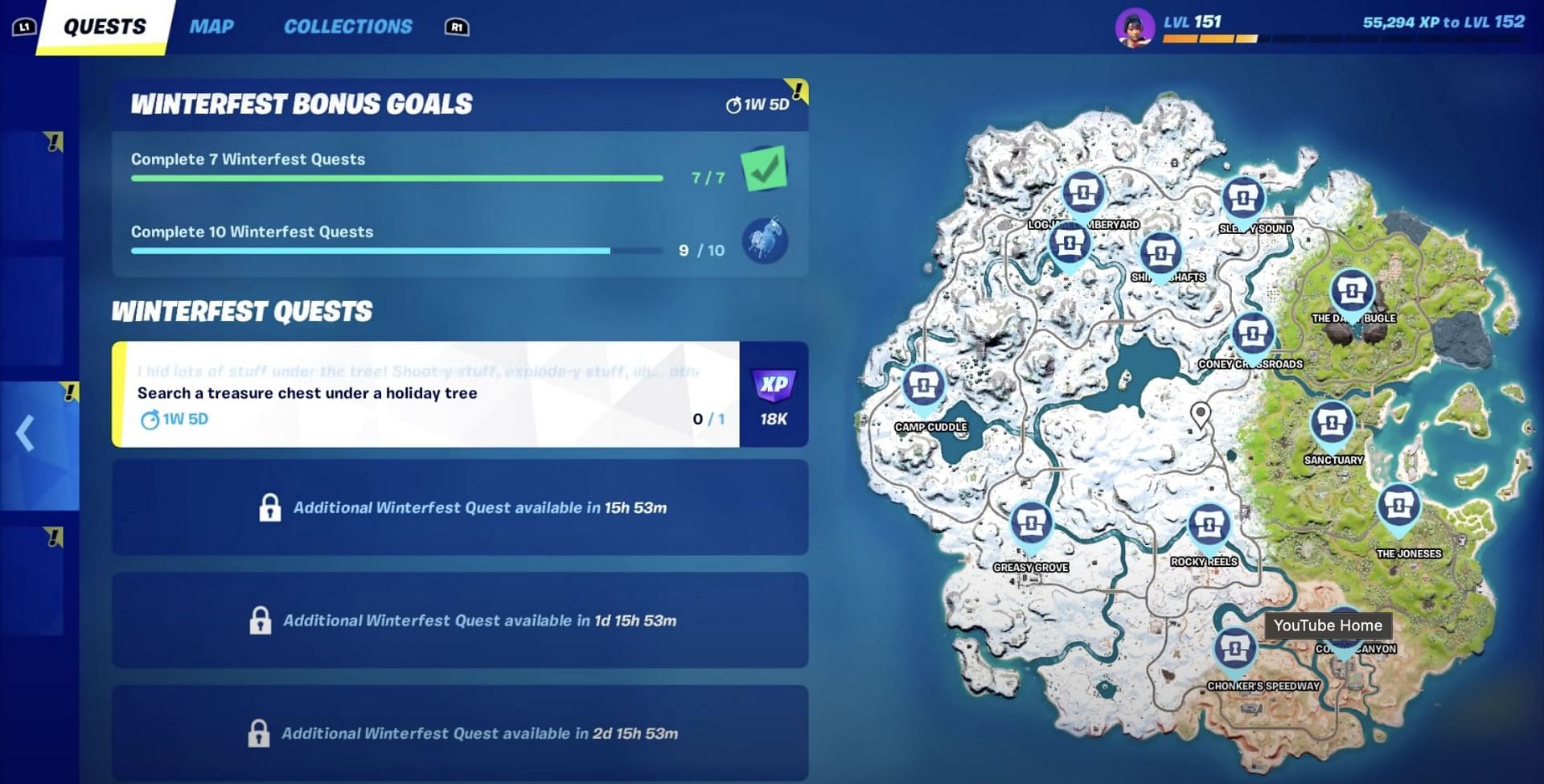 Holiday tree locations in Fortnite Chapter 3 Season 1 (Image via TaborHill/YT)