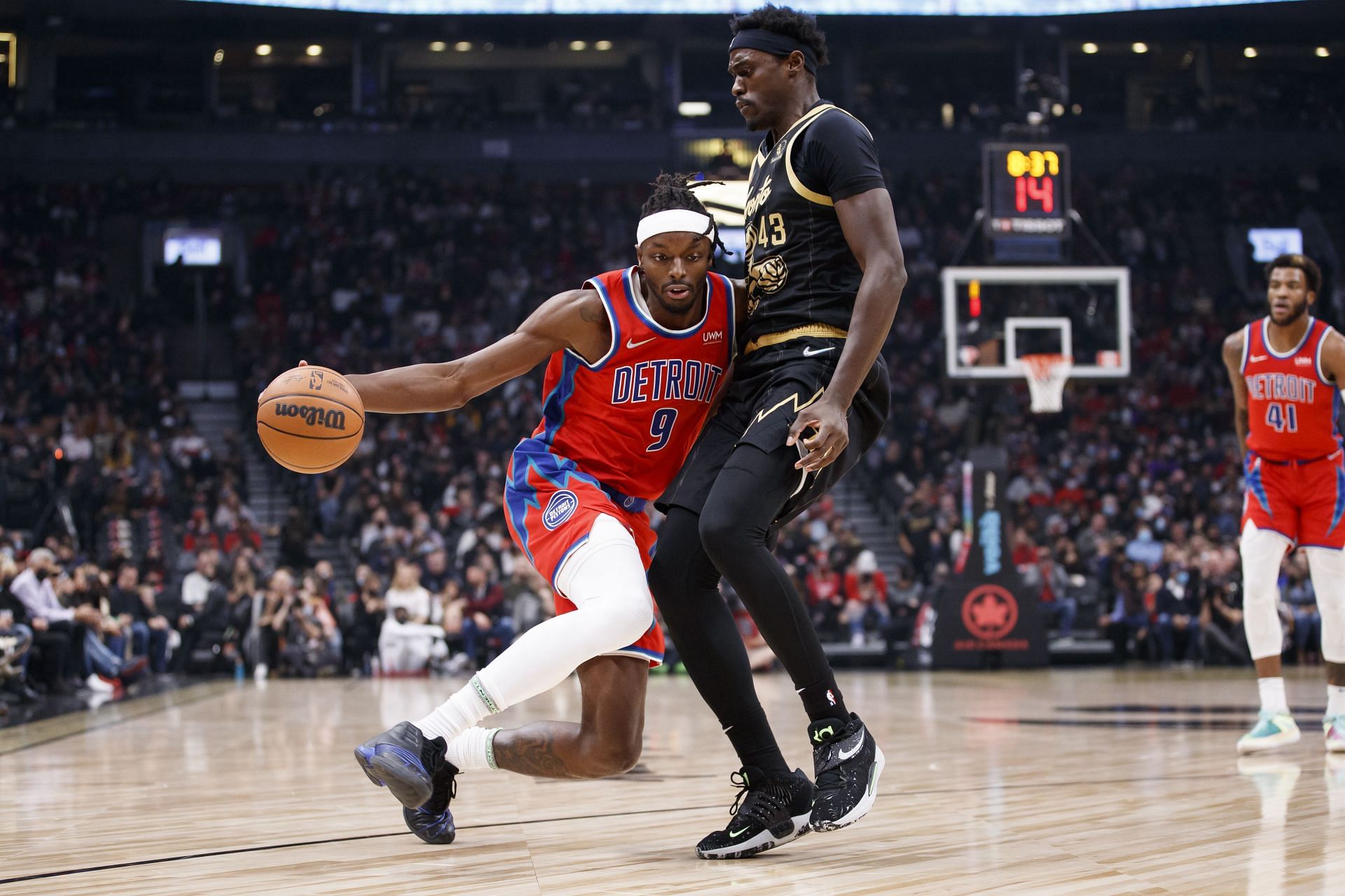 Detroit Pistons forward Jerami Grant with the ball