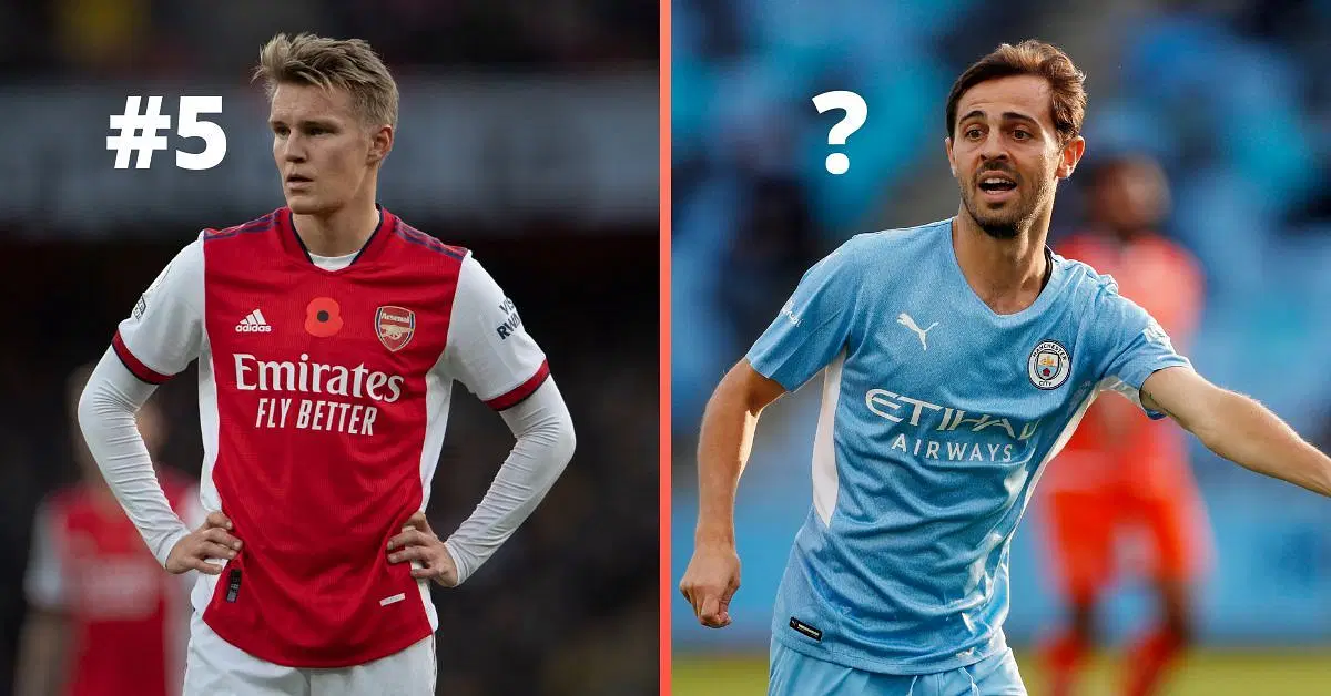 Arsenal&#039;s Martin Odegaard and Manchester City&#039;s Bernardo Silva