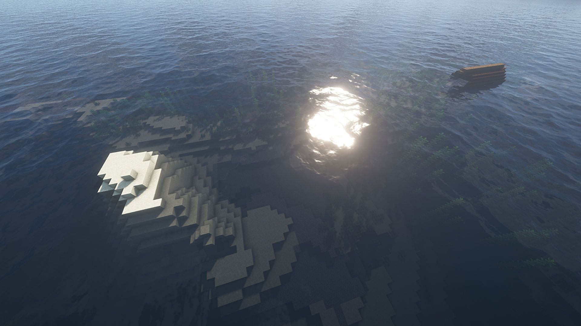 A tiny island beside a shipwreck (Image via Minecraft)