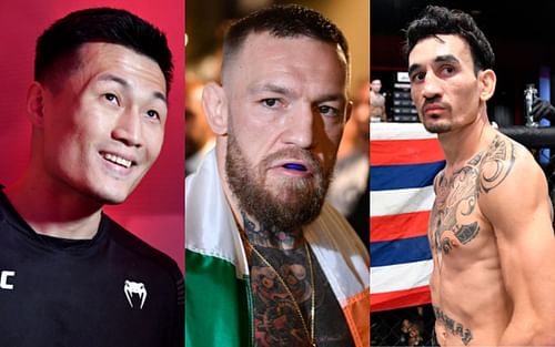 The Korean Zombie (left); Conor McGregor (center); Max Holloway (right)