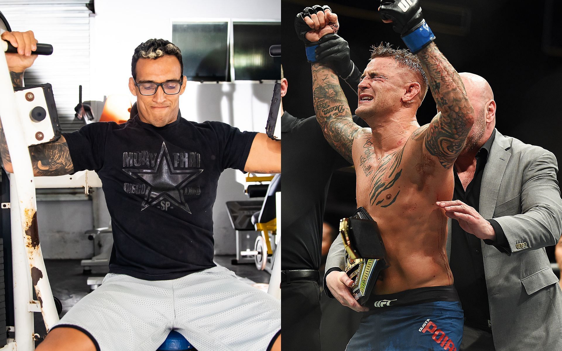 UFC lightweight champion Charles Oliveira (left) and No.1 contender Dustin Poirier (right)