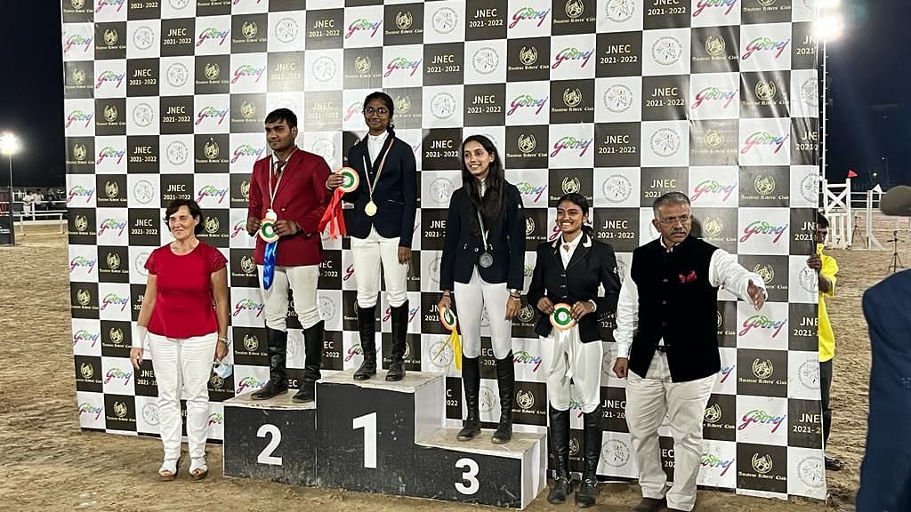 Kavya Gopal on the podium (first place) after emerging victorious in the JNEC.