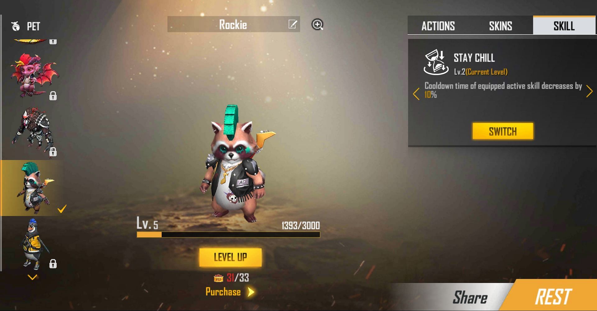 Rockie helps use active abilities more often (Image via Free Fire)