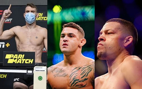 Paul Felder (left); Dustin Poirier (center); Nate Diaz (right)