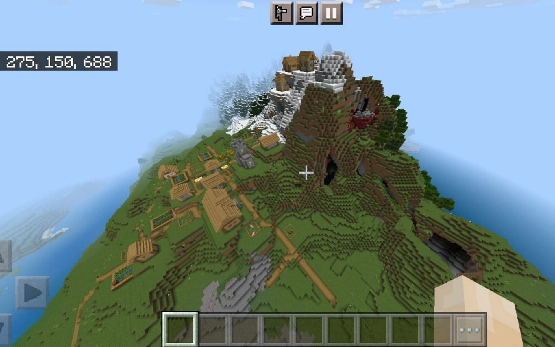 Huge cave underneath a Village (Image via Minecraft)