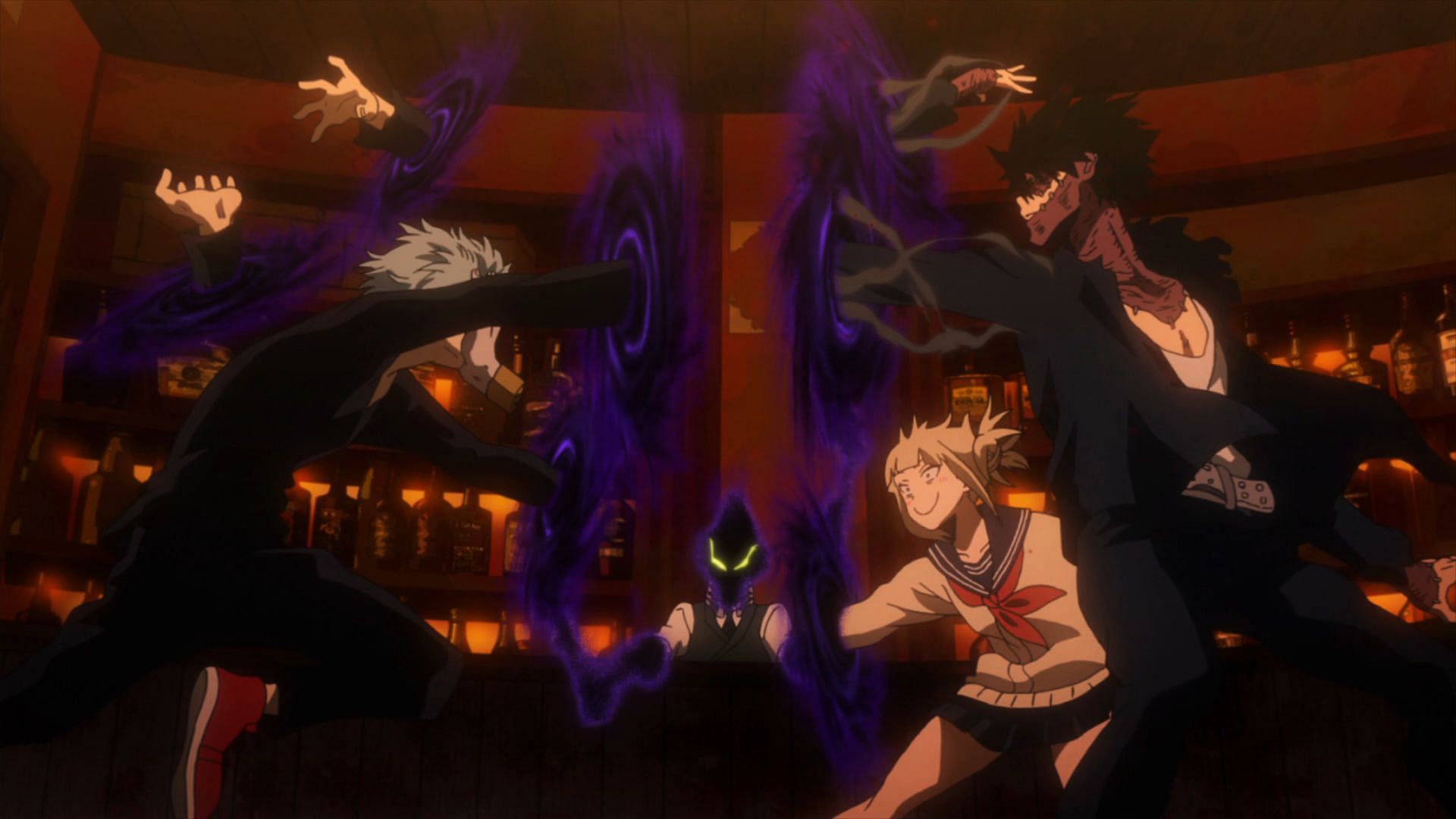 Kurogiri uses his Warp Gate to avoid infighting in the League of Villains. (Image via Studio Bones)