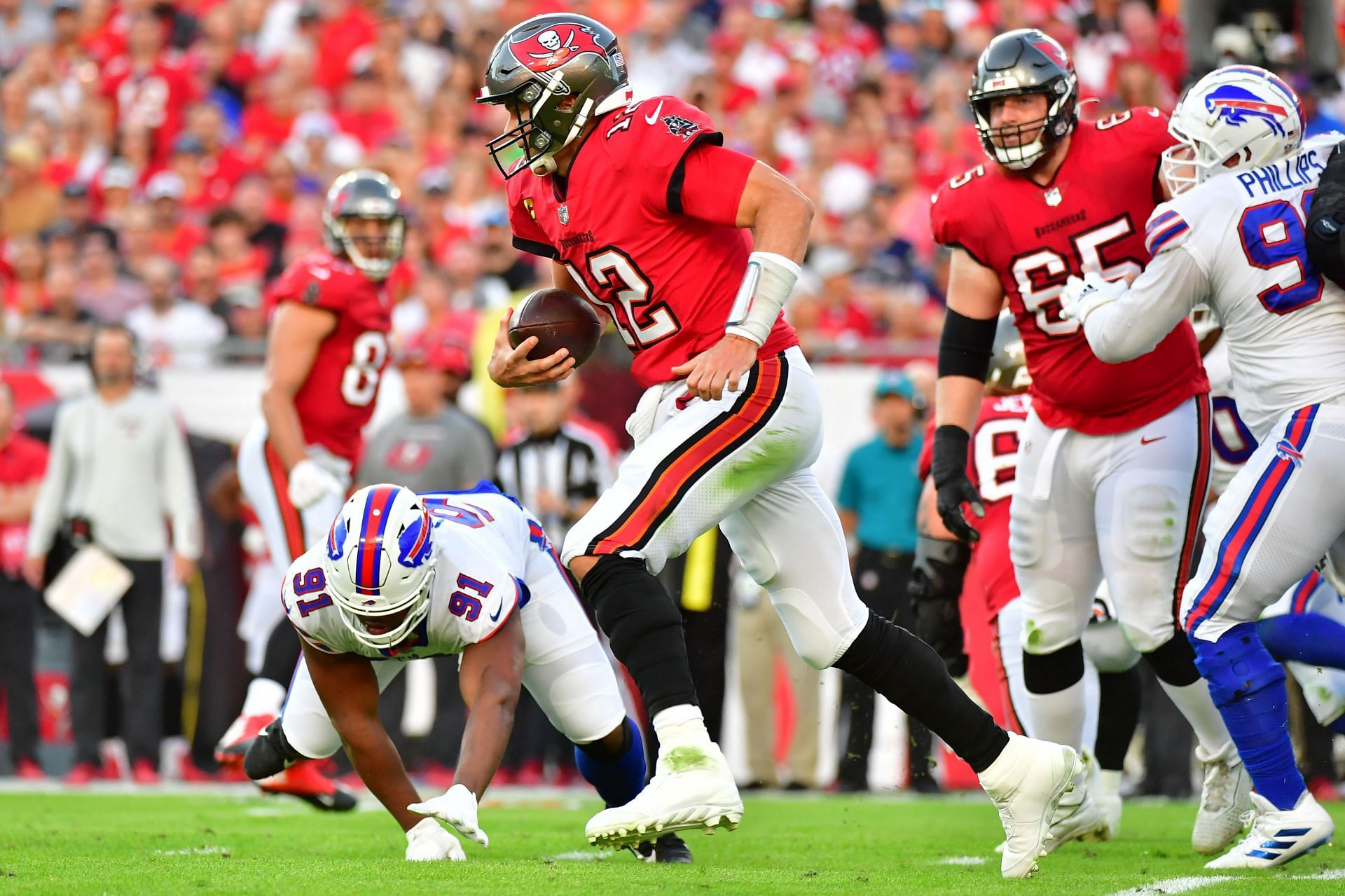 Tom Brady taking off against the Buffalo Bills