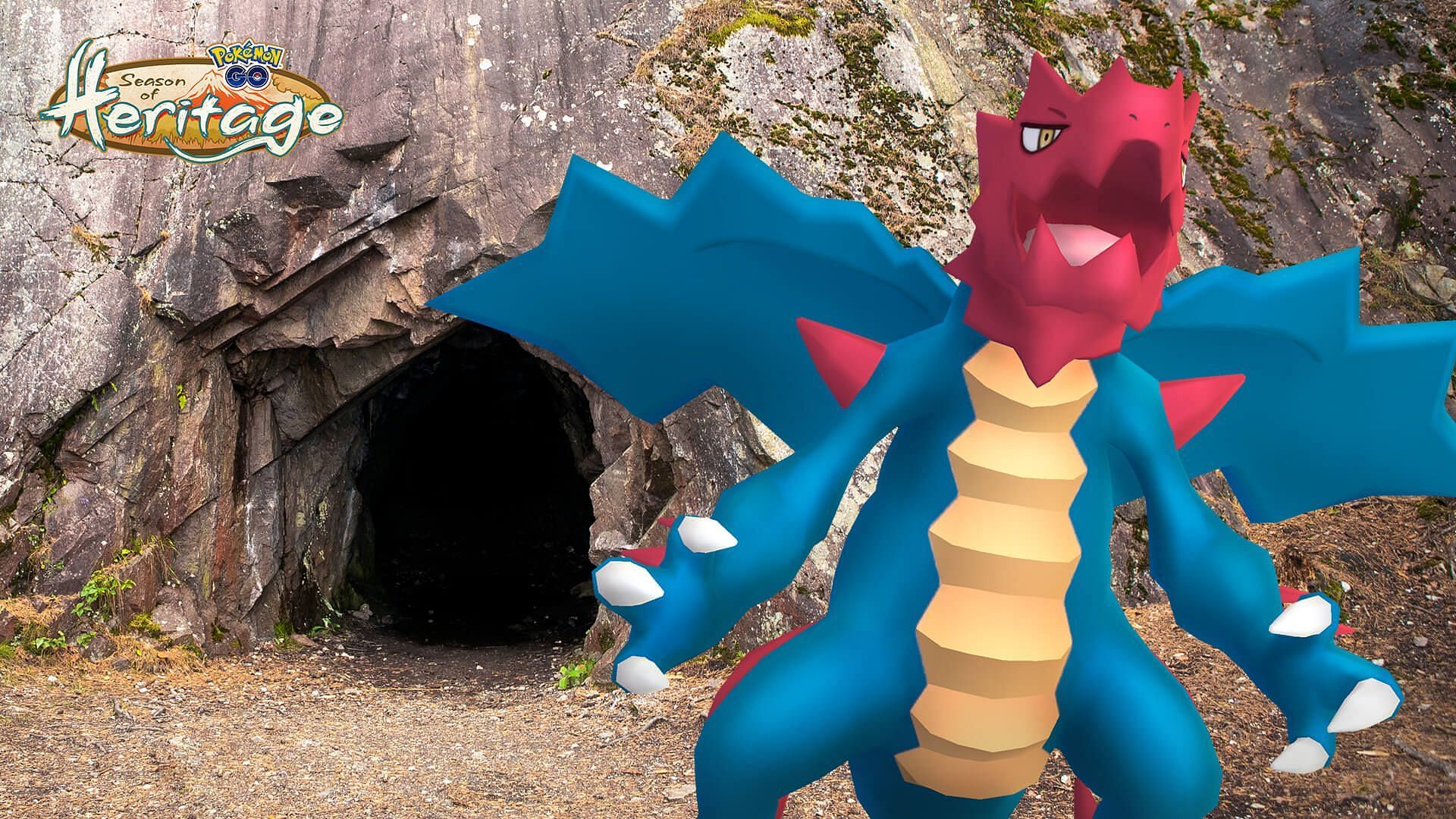 Druddigon&#039;s promotional imagery for its debut in Pokemon GO (Image via Niantic)