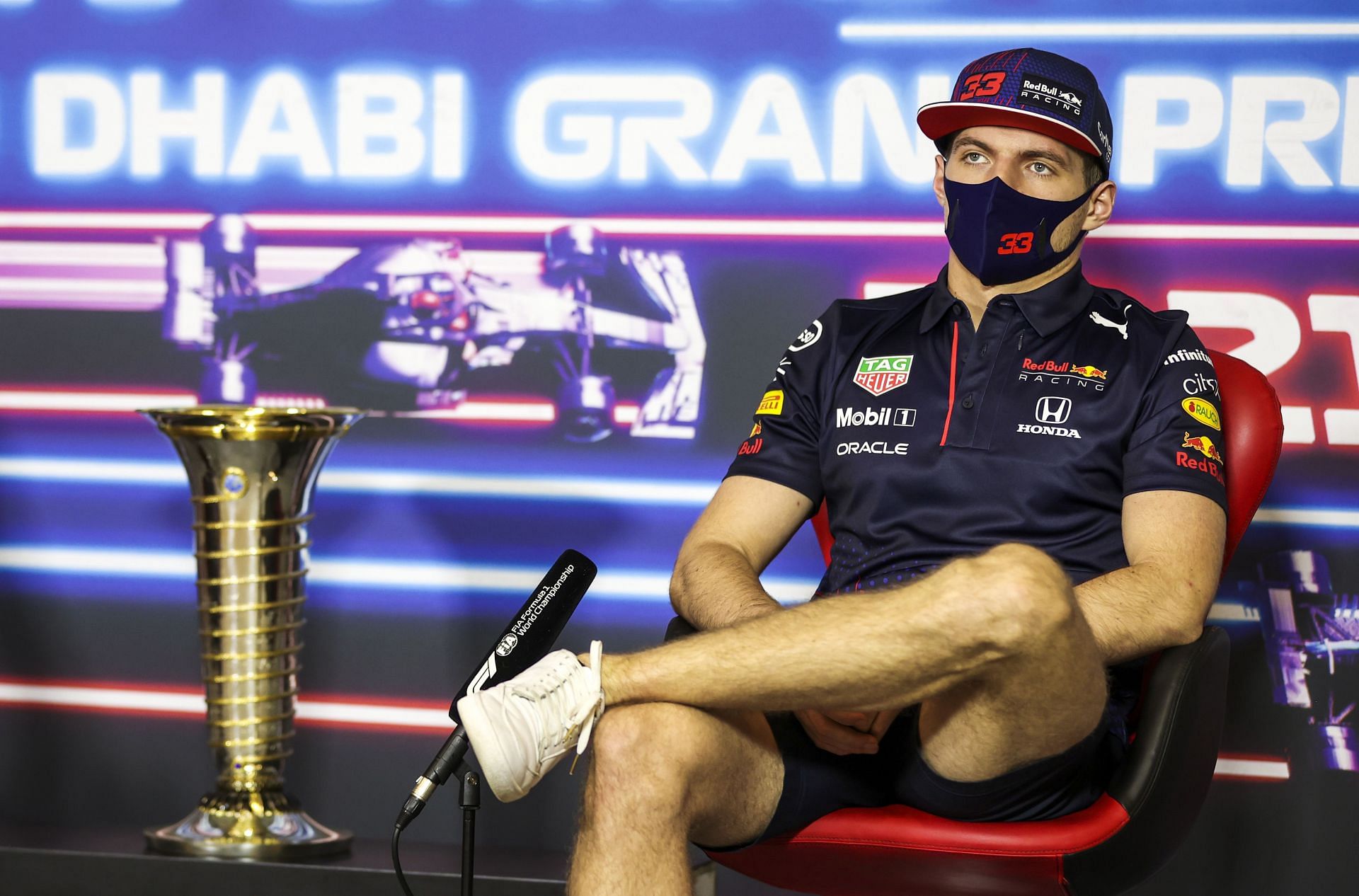 Max Verstappen speaks to the press ahead of the Abu Dhabi GP. Image courtesy: Antonin Vincent - Pool/Getty Images