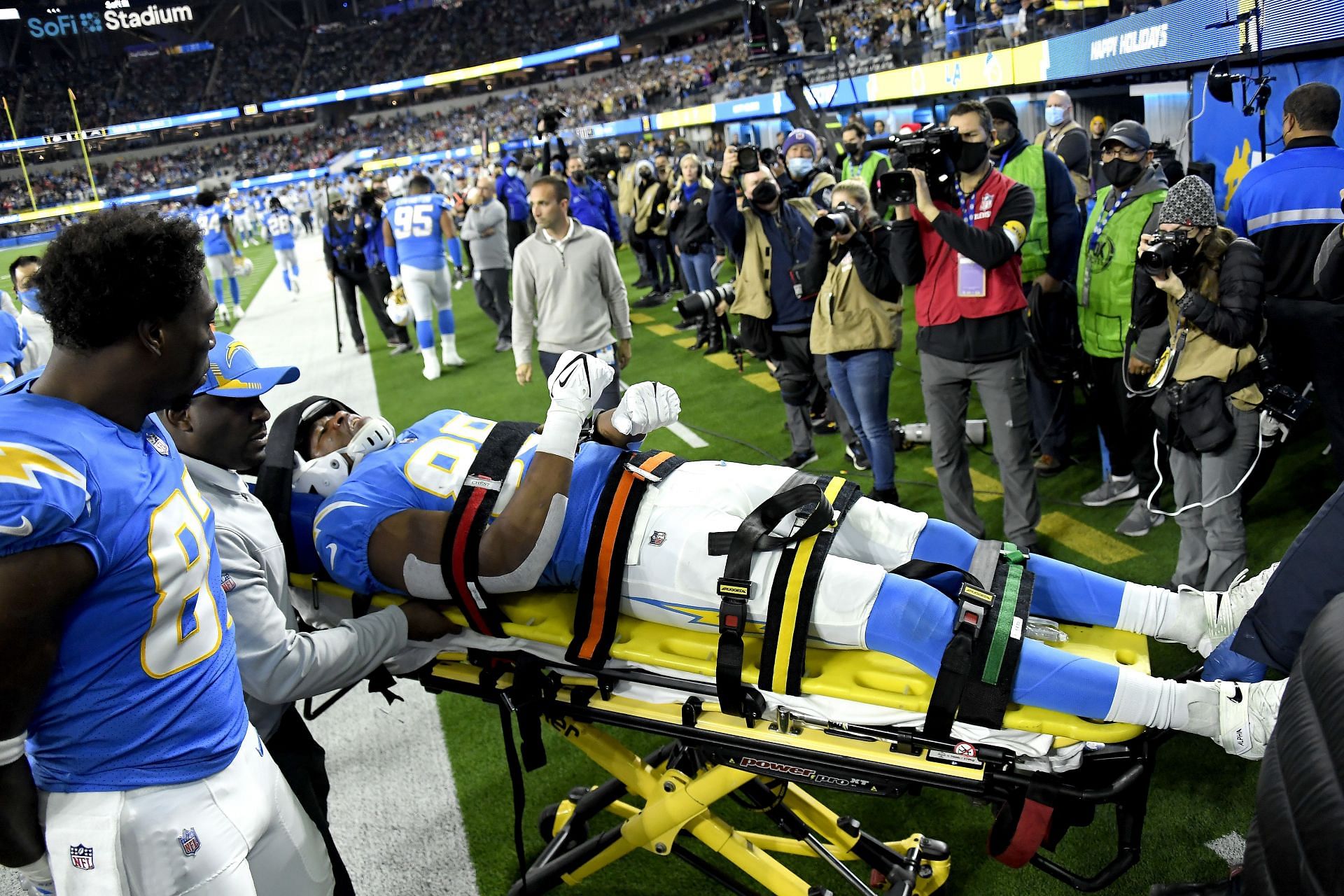 Parham being taken off the field via a stretcher after his scary incident