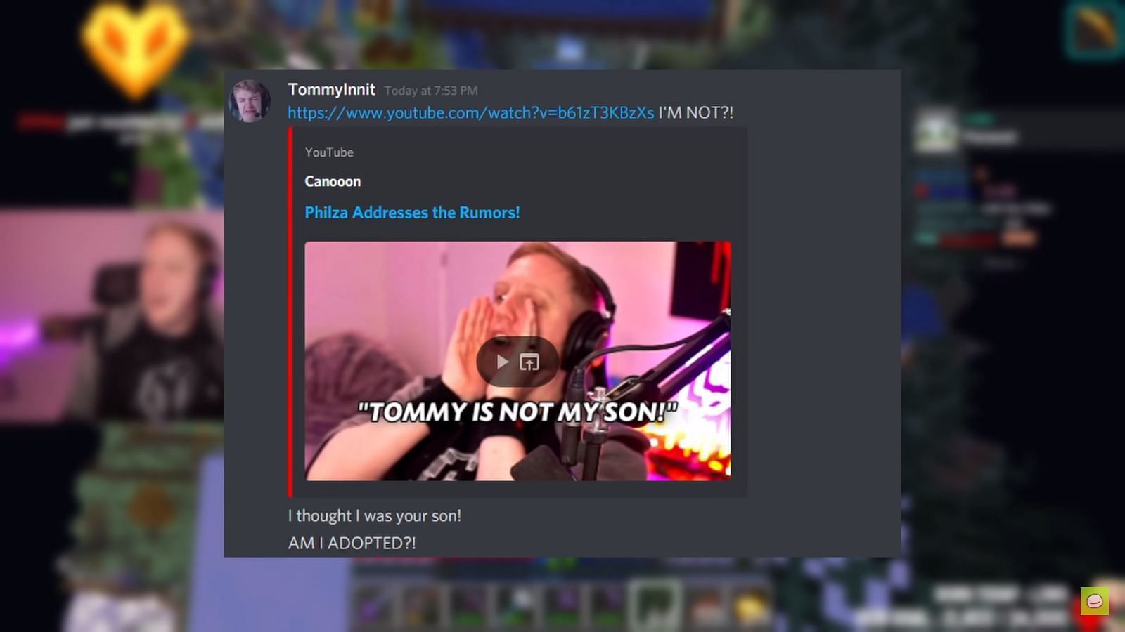 TommyInnit message to Ph1LzA on discord (Image via YouTube)