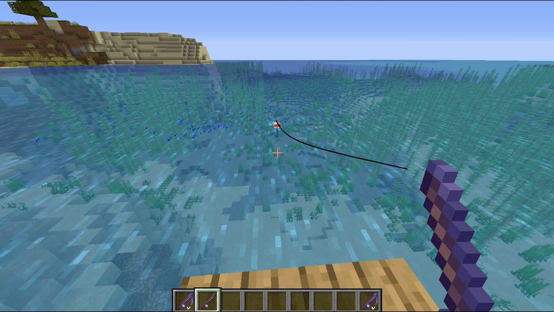 Without knowing when to pull in your line, players won&#039;t get far in fishing (Image via Mojang)