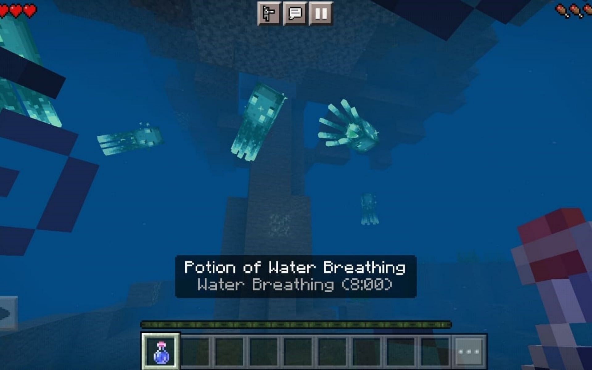 The water breathing potion allows players to breathe underwater with depletion in the oxygen bar (Image via Minecraft))
