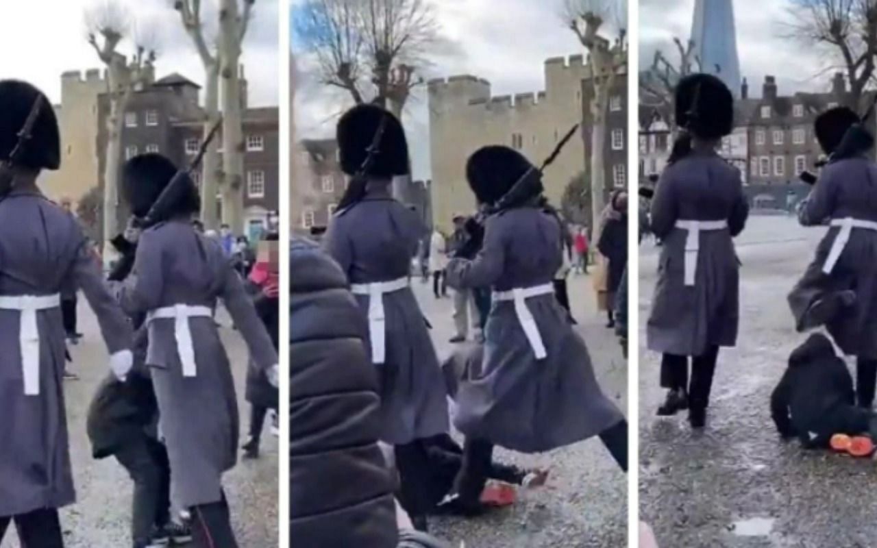 Royal guard steps over child at the Tower of London, sparks debate online (Image via NewsForAll/Twitter)