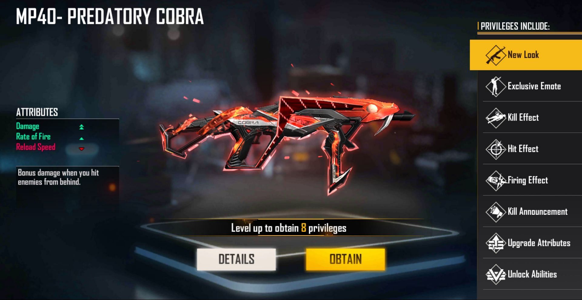 MP40 &ndash; Predatory Cobra (Image via Free Fire)