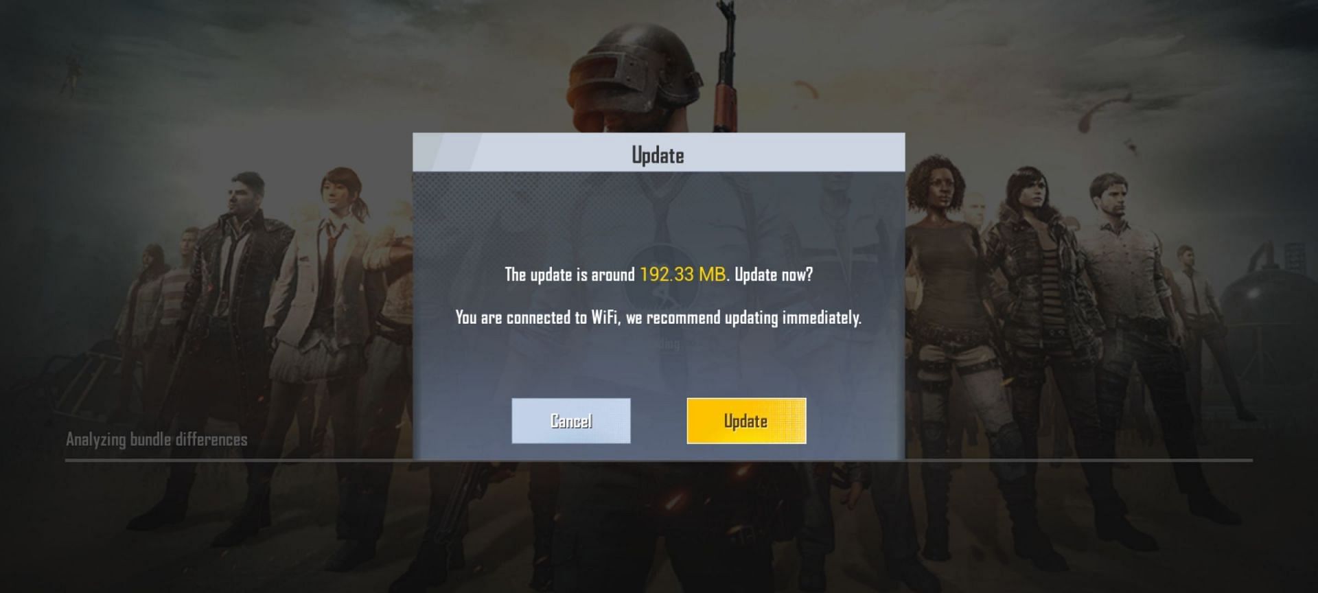 The in-game update they need to do is 192.33MB (Image via PUBG Mobile Lite)
