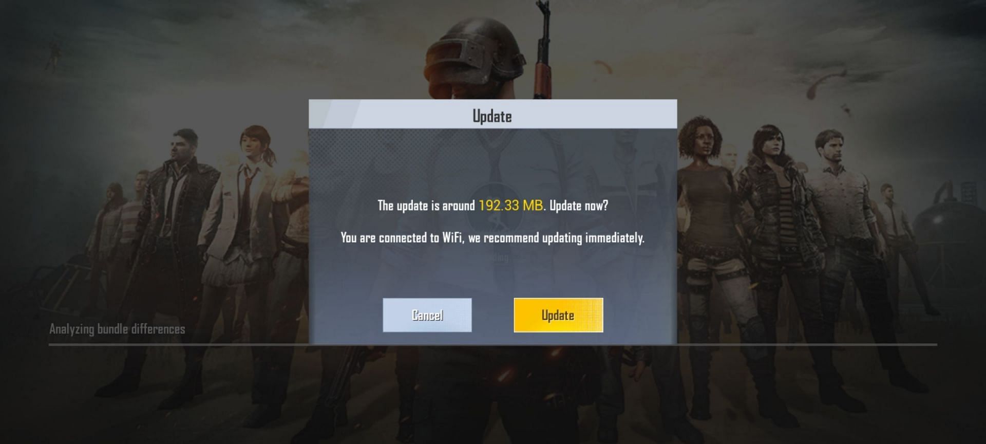 The in-game update is around 192 MB (Image via PUBG Mobile Lite)