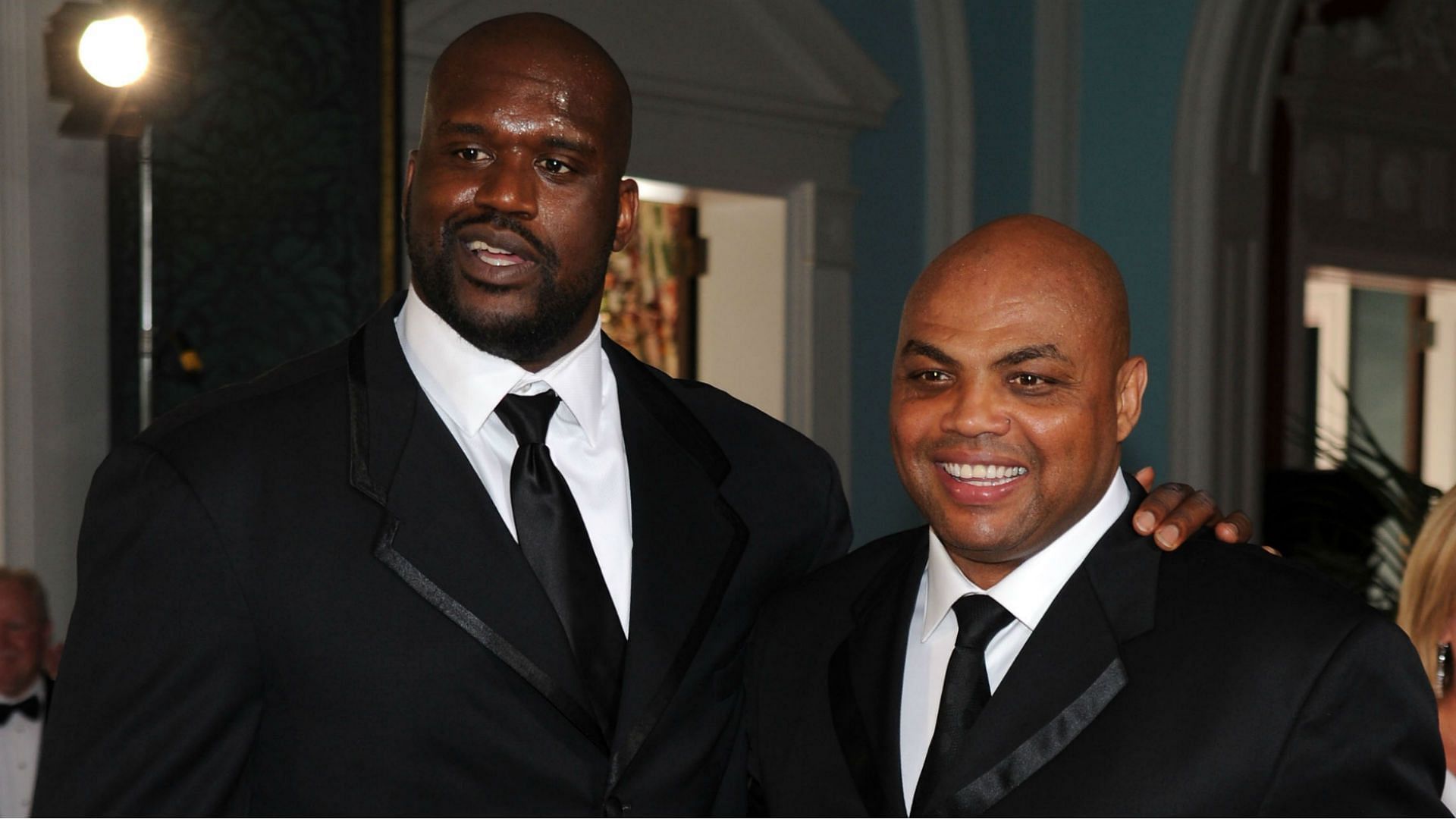 Shaquille O&#039;Neal and Charles Barkley stand side by side for the camera