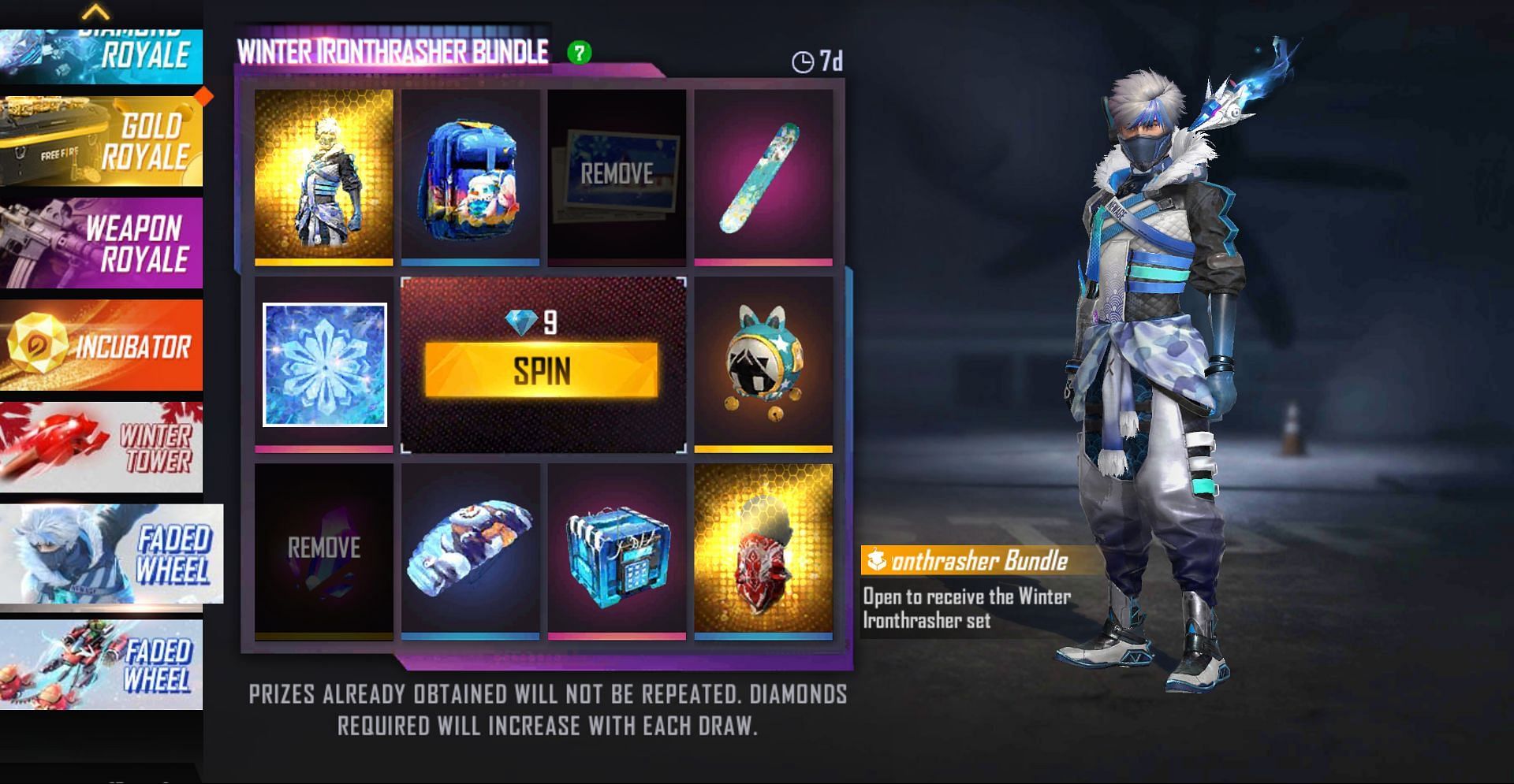 The first spin will need nine diamonds (Image via Free Fire)