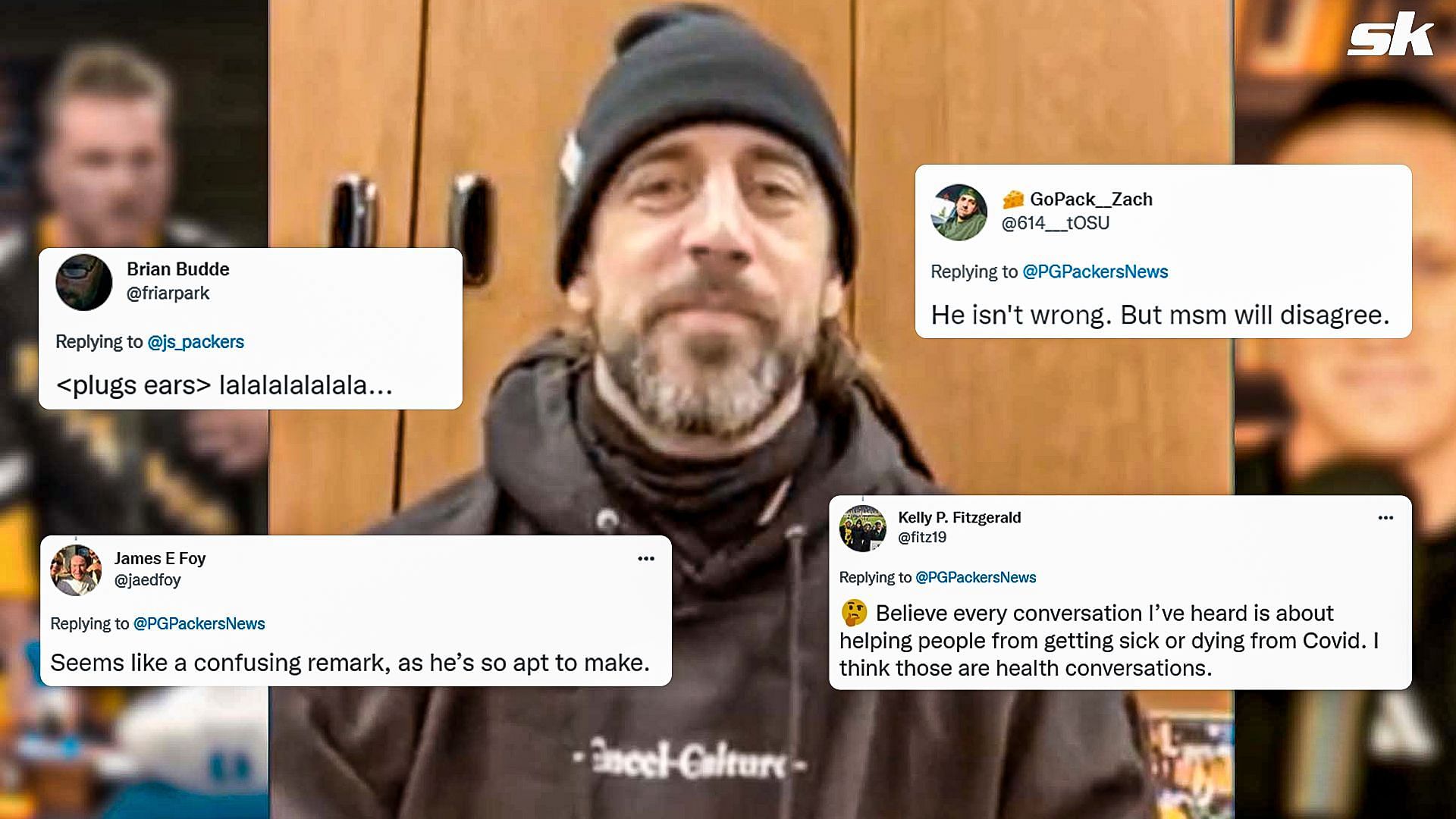 Green Bay QB Aaron Rodgers appearing on The Pat McAfee Show in &quot;cancel culture&quot; sweatshirt
