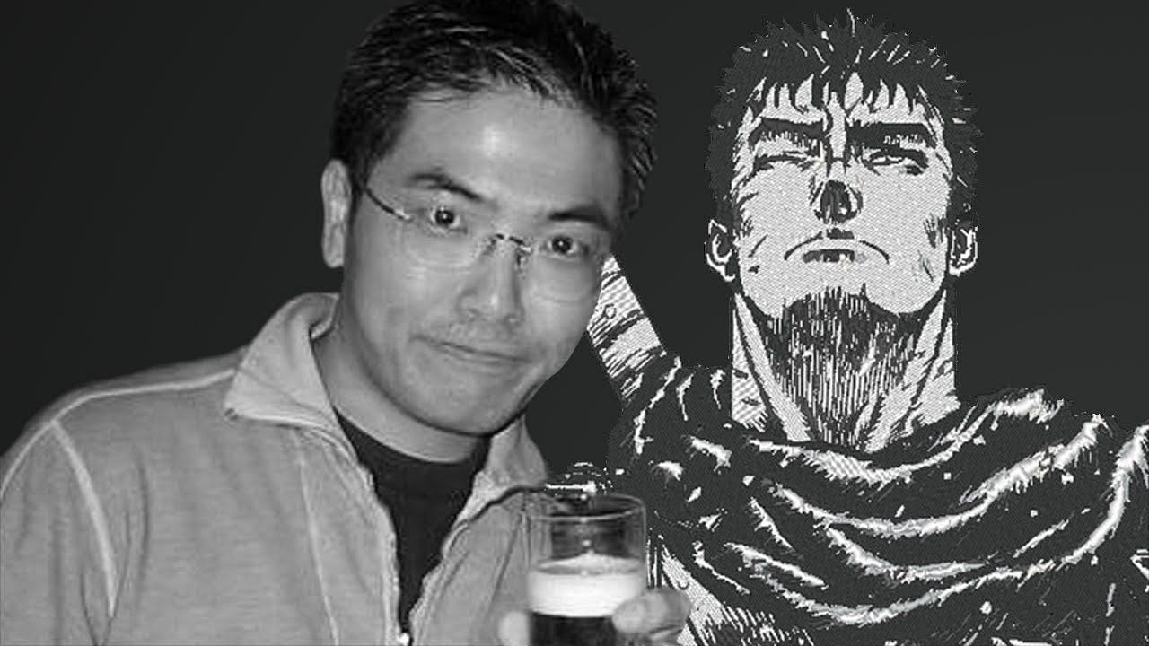 Kentaro Miura seen next to the main character of his flagship series, Berserk. Miura tragically passed to work-related health issues in May 2021 (Image via Twitter)