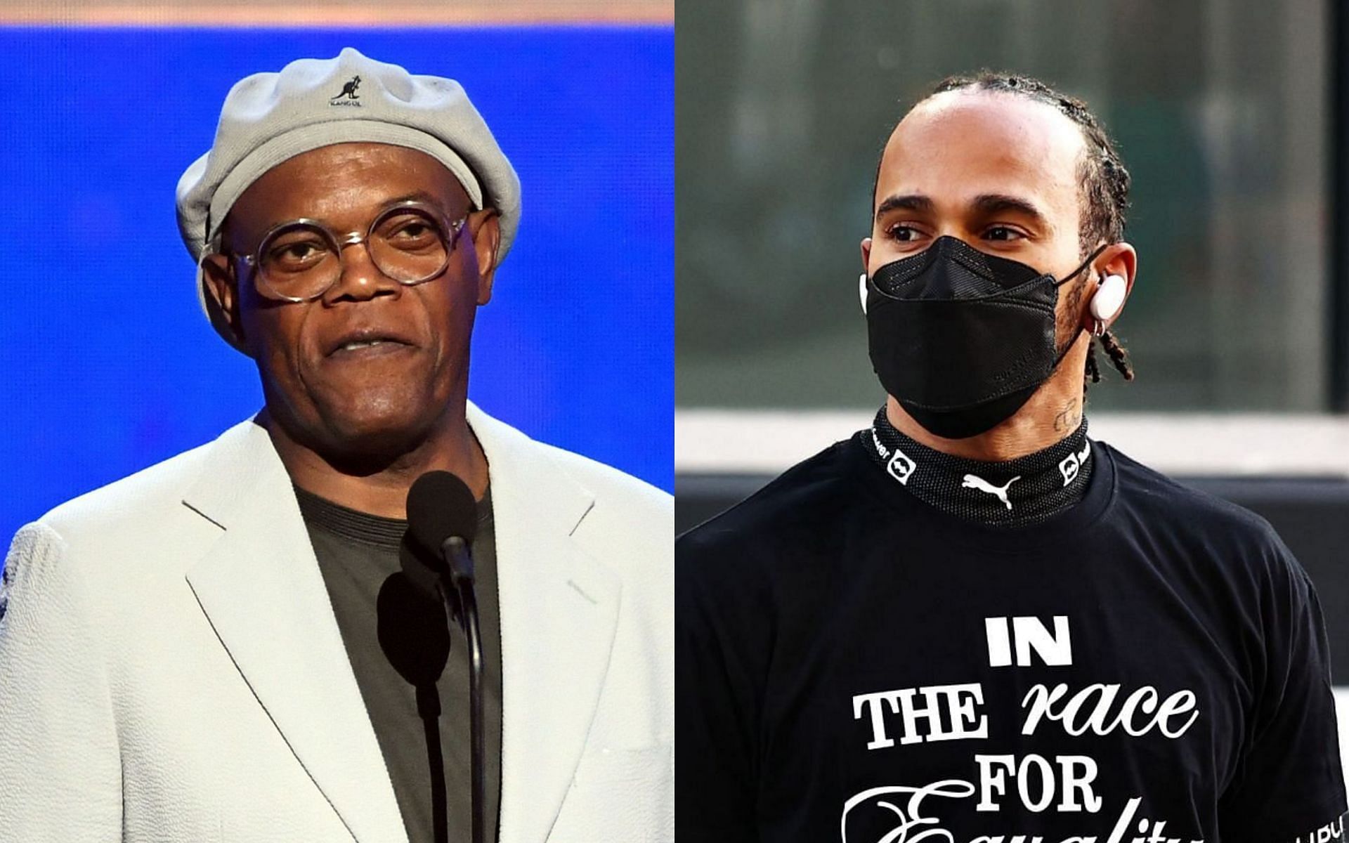 Samuel L. Jackson (left) feels Lewis Hamilton (right) was &quot;robbed&quot; of his eighth F1 world championship