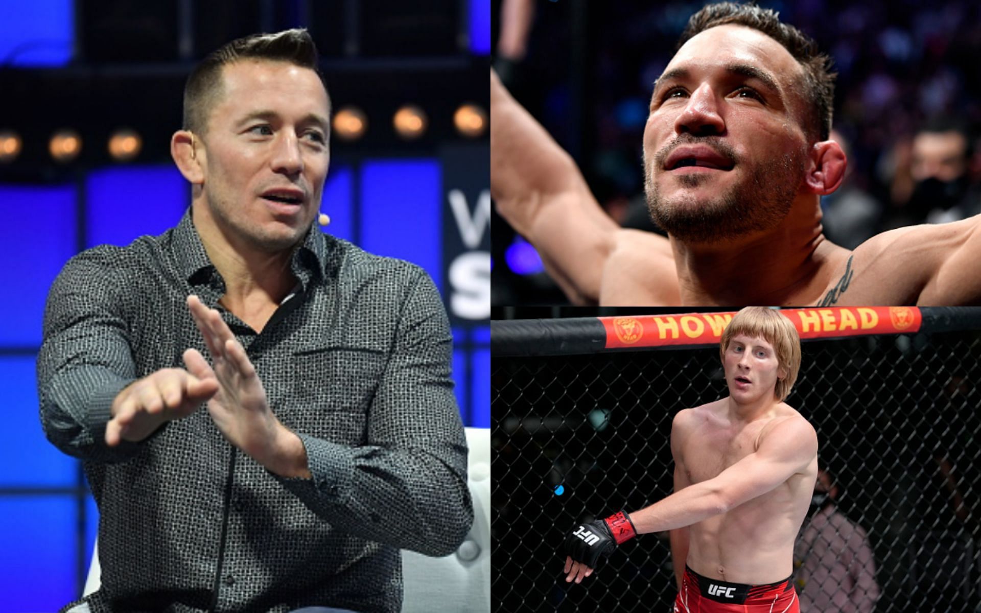 Georges St-Pierre (left); Michael Chandler (top right); Paddy Pimblett (bottom right)