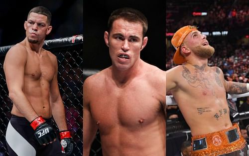 Nate Diaz (L), Jake Shields (C) and Jake Paul (R)