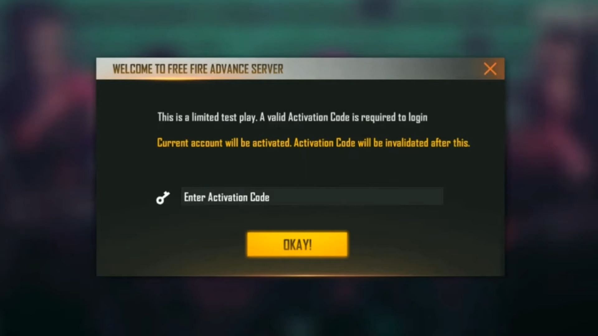 Activation code is mandatory (Image via Free Fire)