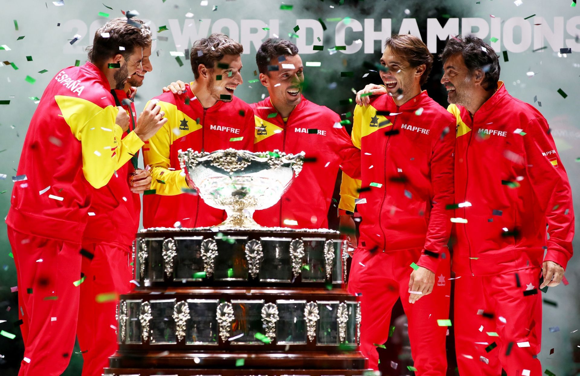 Spain celebrate winning the inaugural 2019 Davis Cup Finals in Madrid