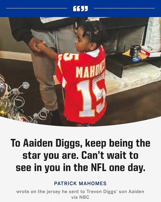 Patrick Mahomes gives Trevon Diggs' son a Chiefs jersey for