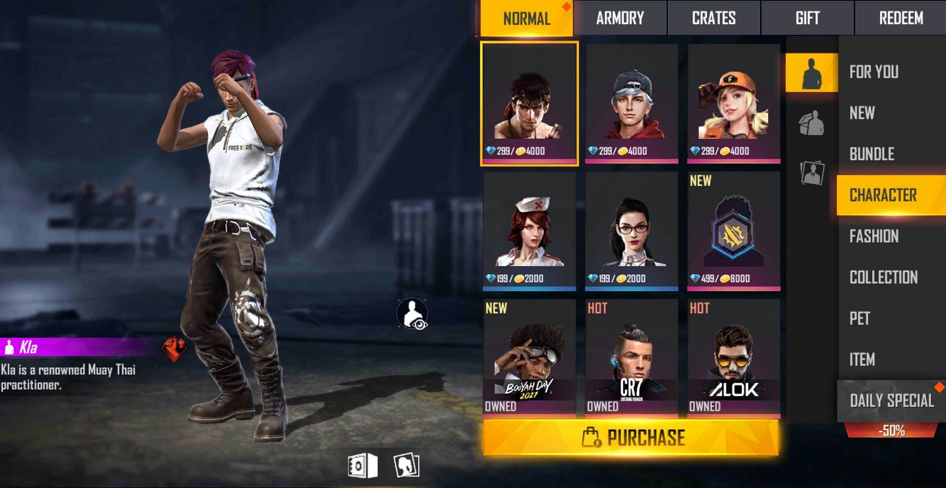 To buy Kla, players can either use Gold or Diamonds (Image via Free Fire)