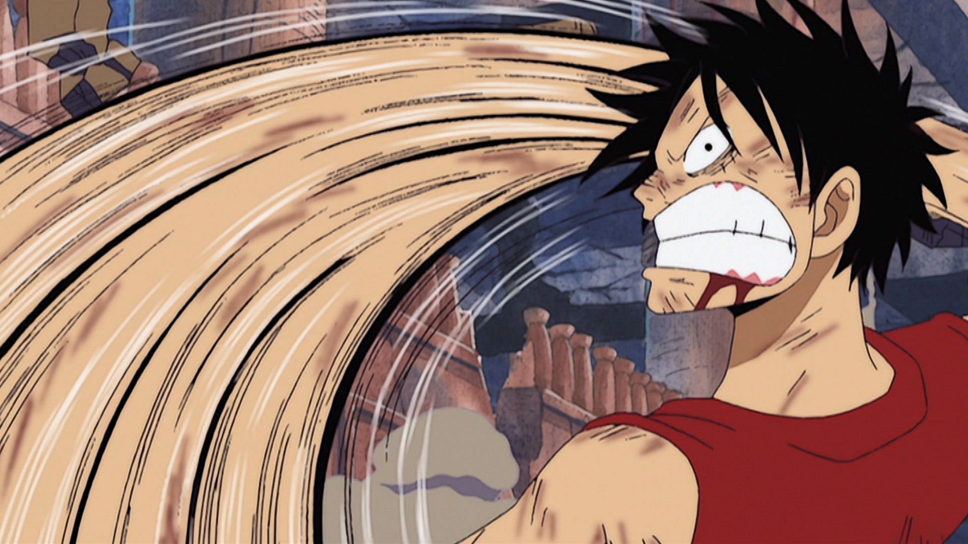An action shot of Luffy mid-fight in the anime. (Image via Toei Animation)
