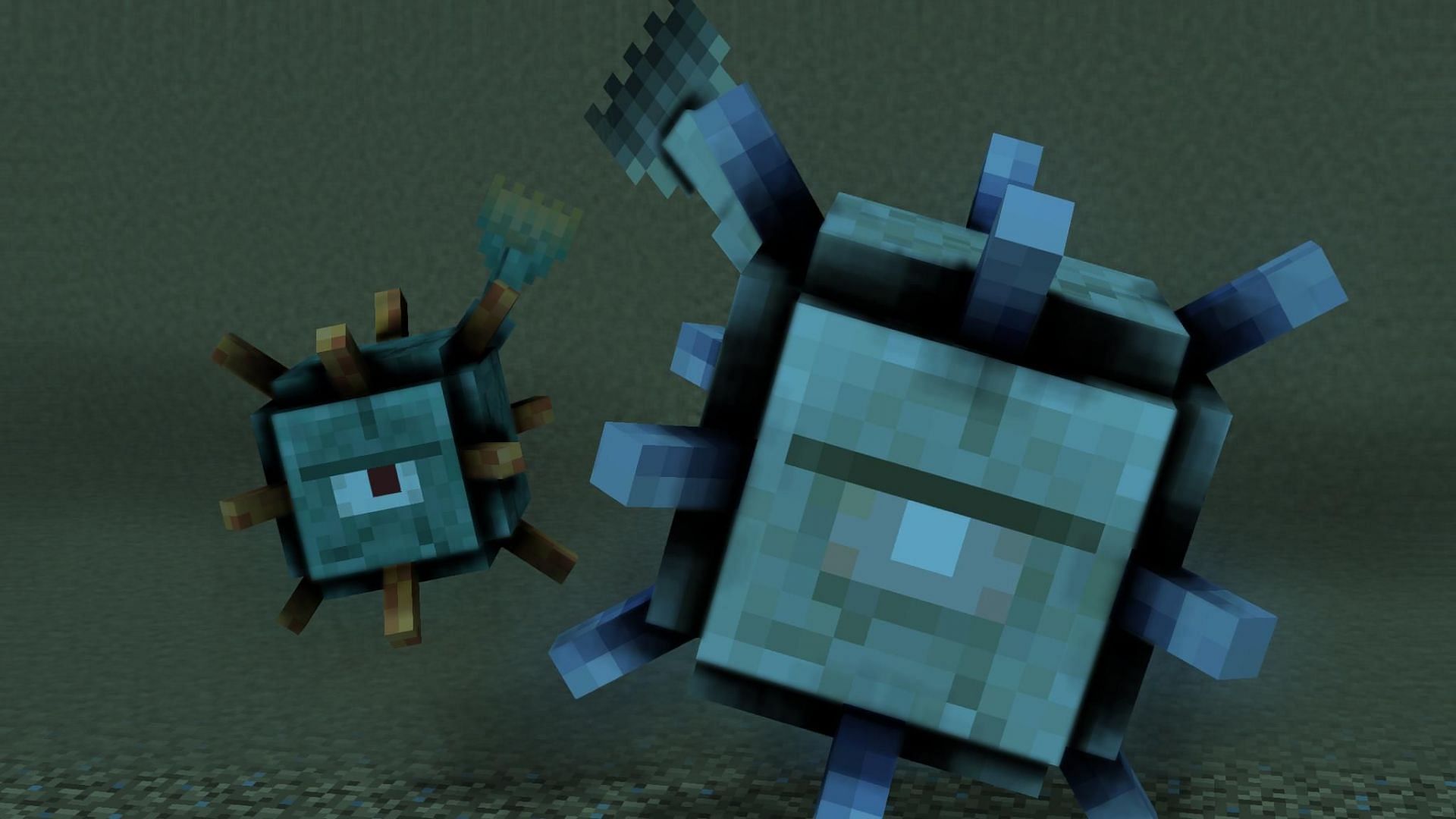 An Elder Guardian and Guardian (Image via Minecraft)