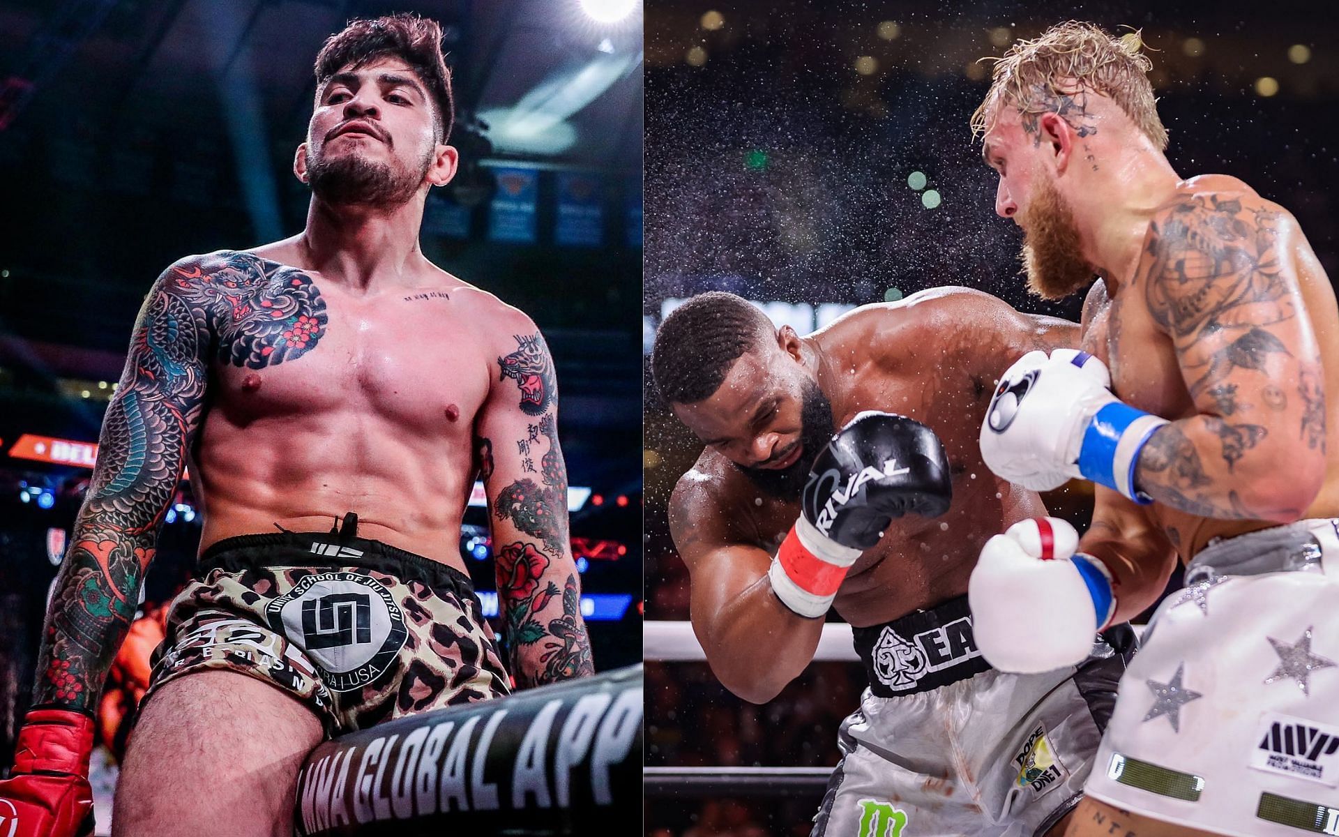 Dillon Danis (left), Jake Paul vs. Tyron Woodley 2 (right) [Credits: @dillondanis, @ShowtimeBoxing]