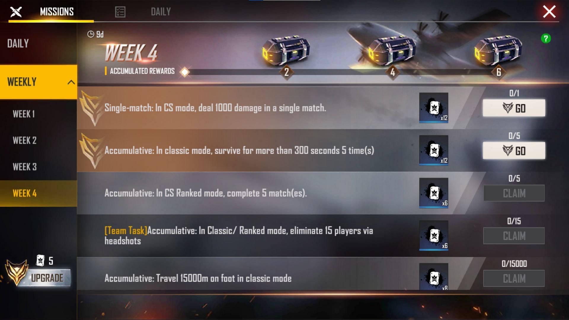 Users must complete the tasks for all weeks (Image via Free Fire)